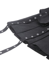 Black Women's Punk Buckled Eyelet Multi-Pockets Pleated Mini Skirt - Product - 16
