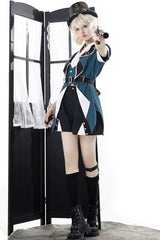 Black/Green [Anlexia Bookstore] Square Collar Short Sleeves Embroidered Studded Gothic College Style Prince Handsome Ouji Lolita Set - Product - 8