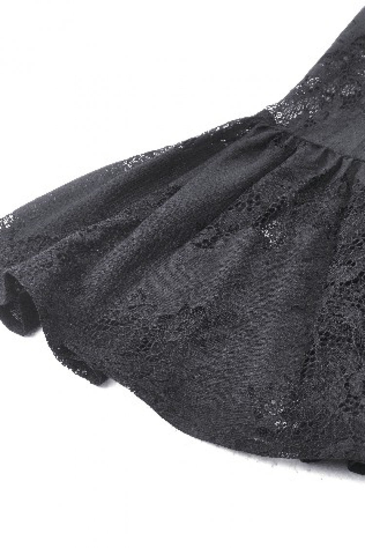 Black Long Flared Sleeves Lace Trimmed Lace-Up Women's Gothic Elegant Robe - Product - 16