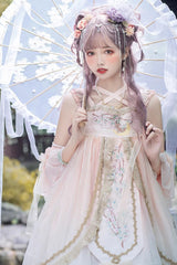 Pink Sleeveless Ruffle Embroidery Sweet Chinese Style Princess Lolita Jsk Dress - Product - 2