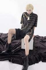 Black Handsome Little Prince Print Loose Short Sleeves Ouji Lolita Blouse - Product - 9