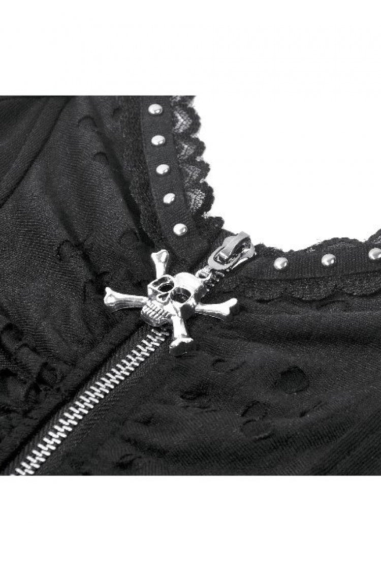 Black Ripped Studded Skull Zippered Ruched Women's Punk Bustier - Product - 13