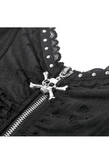 Black Ripped Studded Skull Zippered Ruched Women's Punk Bustier - Product - 13