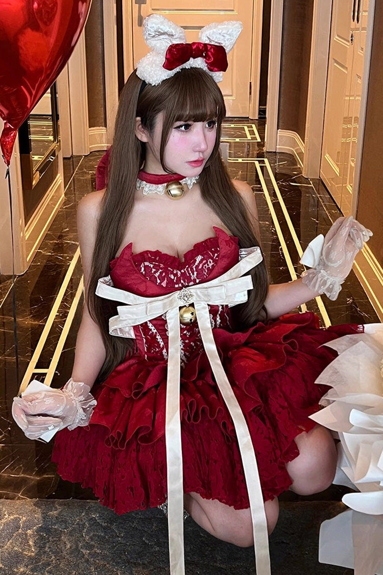 Red [Holiday Lovers] Sleeveless Triple-Layered Ruffle Hollow Bowknot Lace-Up Princess Ballet Sweet Lolita Dress - Product - 12