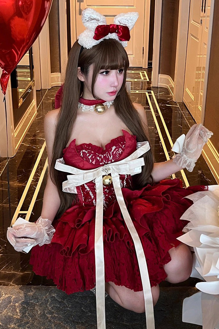 Red [Holiday Lovers] Sleeveless Triple-Layered Ruffle Hollow Bowknot Lace-Up Princess Ballet Sweet Lolita Dress - Product - 12