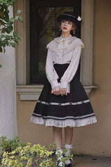 Solid Color Baroque Manor Bowknot High Waisted Ruffled Sweet Lolita Skirt 3 Colors - Product - 9