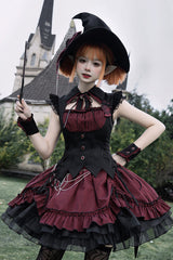 Black/Red [Potions] Sleeveless Triple-Layered Ruffle Bowknot Lace Gothic Lolita Dress 2 Colors - Black/Red - 1