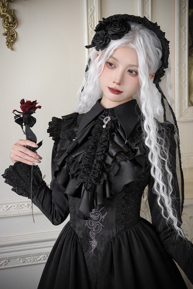 Black Cross Snake Pattern Print Embroidery Gothic Lolita Strap Dress - Product - 7