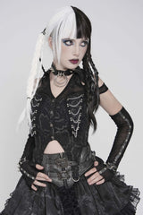 Black Off Shoulder Lace-Up Irregular Chain-Decorated Women's Punk Vest - Product - 8
