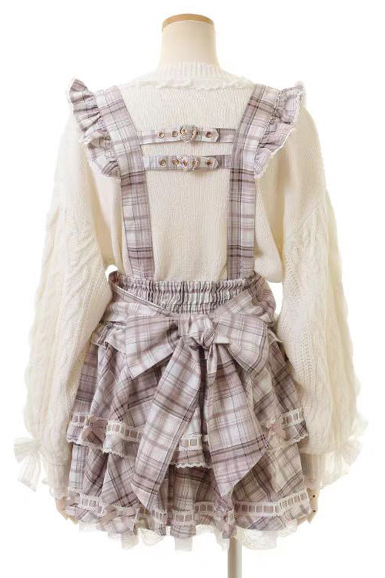 Sweet Jirai Kei High Waisted Triple-Layered Print Ruffle Bowknot Lace-Up Japanese Strap Dress 3 Colors - Product - 9