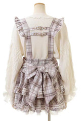 Sweet Jirai Kei High Waisted Triple-Layered Print Ruffle Bowknot Lace-Up Japanese Strap Dress 3 Colors - Product - 9