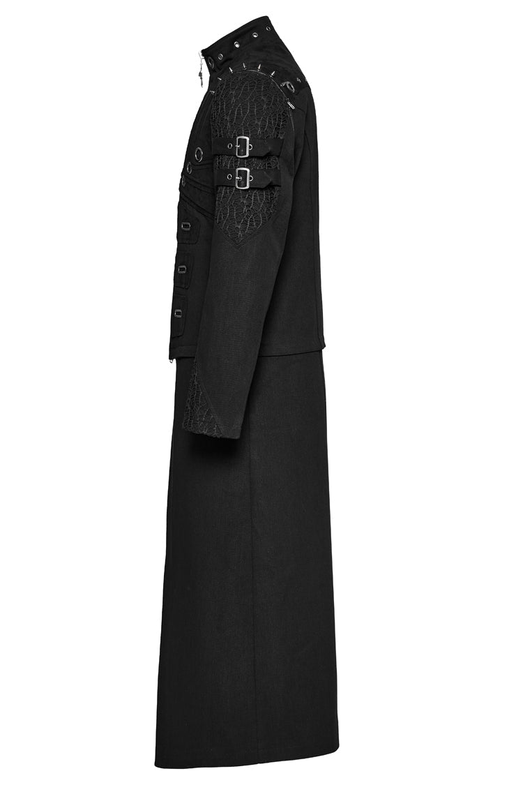 Black Stand Collar Detachable Versatile Men's Punk Coat - Product - 6