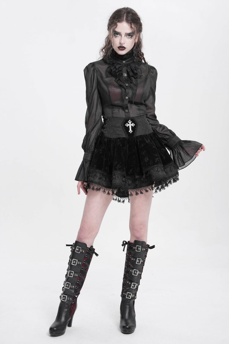 Black Cross Tassel Print Women's Gothic Skirt - Product - 9