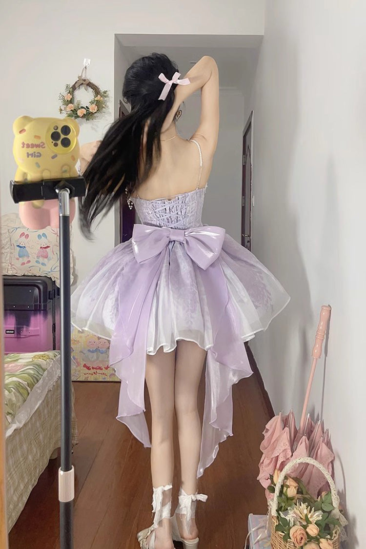 Purple Sleeveless Ruffle Bowknot Sweet Princess Fish Bone Bridesmaid Lolita Jsk Dress - Product - 6