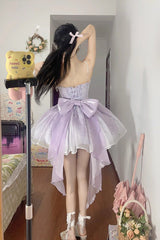 Purple Sleeveless Ruffle Bowknot Sweet Princess Fish Bone Bridesmaid Lolita Jsk Dress - Product - 6