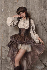 Brown Chest Straps Ruffle Irregular Detachable Tail Punk Lolita Dress - Product - 10