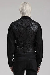 Black V Collar Sleeveless Exquisitely Carved Floral Print Faux Leather Mens Gothic Vest - Product - 3