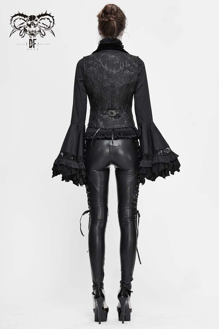 Black Velvet 3D Jacquard Low Collar Women's Gothic Waistcoat - Product - 5