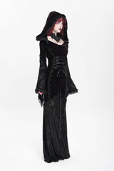 Black/Red Long Trumpet Sleeves Embroidery Stitching Lace Hooded Mesh Women's Gothic Dress - Product - 4
