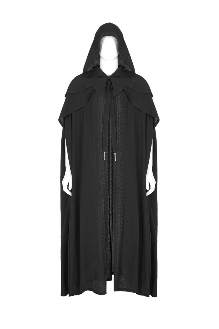 Black Punk Multilayer Lace Decoration Frenulum Simple Hooded Long Men's Cloak - Product - 5