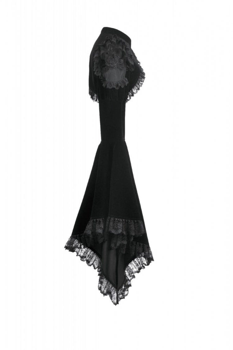 Black Ruffled Lace Long Trumpet Sleeves Floral Sheer Mesh Spliced Velvet Women's Gothic Cape - Product - 14