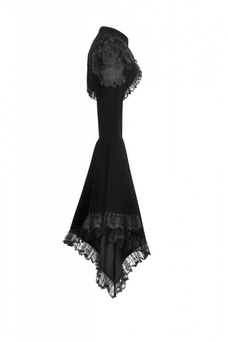 Black Ruffled Lace Long Trumpet Sleeves Floral Sheer Mesh Spliced Velvet Women's Gothic Cape - Product - 14