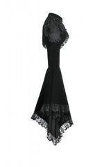 Black Ruffled Lace Long Trumpet Sleeves Floral Sheer Mesh Spliced Velvet Women's Gothic Cape - Product - 14
