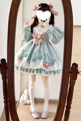 [Pray Star] Long Sleeves Double-Layered Ruffle Bowknot Stitching Lace Sweet Lolita Dress 5 Colors - Product - 14