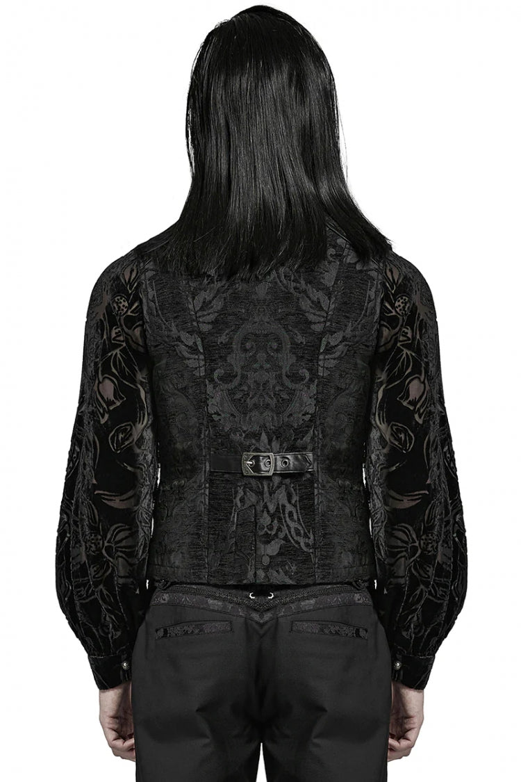 Men's Stand Collar Jacquard Print Stitching Metal Ring Decoration Gothic Vest 2 Colors - Product - 11