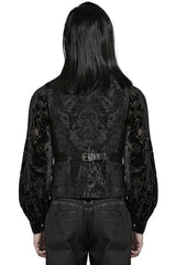 Men's Stand Collar Jacquard Print Stitching Metal Ring Decoration Gothic Vest 2 Colors - Product - 11