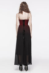 Black/Red Floral Embroidery Lace-Up Women's Gothic Slip Dress - Product - 3