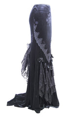 Black Rose Embossed Gothic Velvet Long Womens Half Fishtail Skirt - Product - 5
