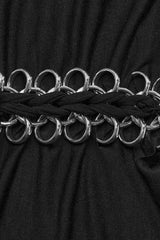 Black Short Sleeves Hollow Metal Chain Womens Steampunk Halterneck T-Shirt - Product - 7