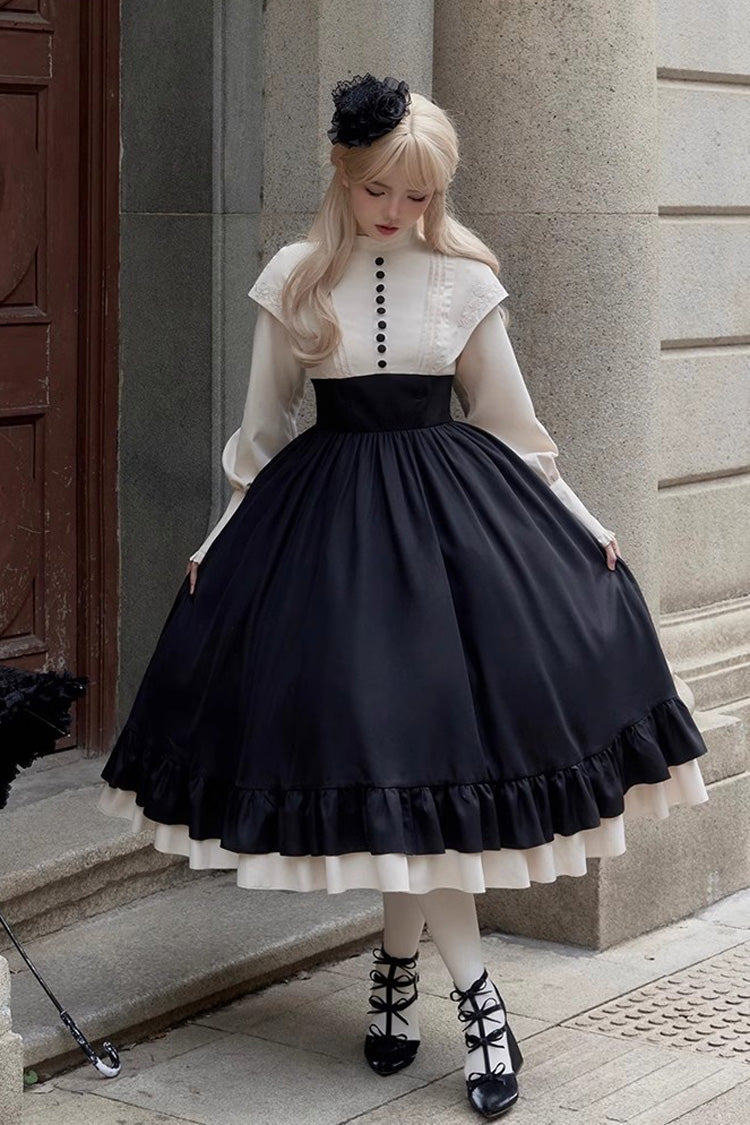 Rose Embroidery Long Sleeves Ruffle Bowknot Fake Two Pieces Elegant Lolita Dress 2 Colors - Product - 8