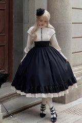 Rose Embroidery Long Sleeves Ruffle Bowknot Fake Two Pieces Elegant Lolita Dress 2 Colors - Product - 8