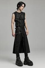 Black Asymmetric Buckle Men's Punk Pleated Skirt - Product - 4