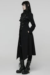 Black Stand Collar Long Sleeves Lace-Up Mesh Buckle Women's Punk Coat - Product - 4