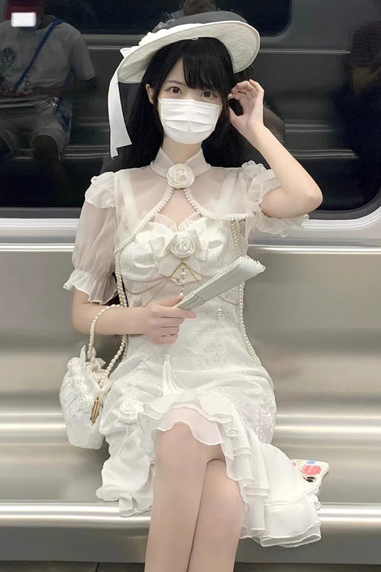 Camellia Rose Ruffle Asymmetric Gothic Chinese Style Elegant Lolita Jsk Dress 3 Colors - Product - 9
