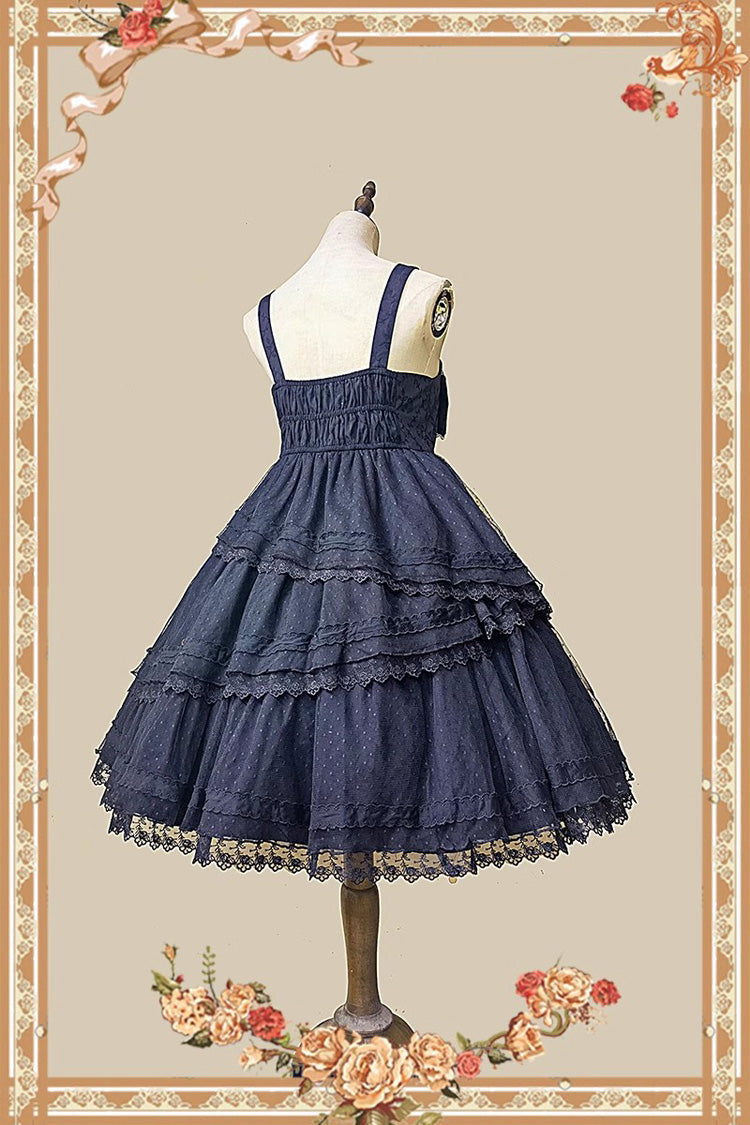 Black Solid Color Tower of Dawn Bowknot Sleeveless Ruffle Gothic Lolita Dress - Product - 9