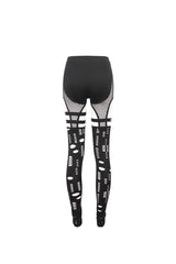 Black Elastic Asymmetrical Hole Knit Stitching Mesh Women's Punk Leggings - Product - 8