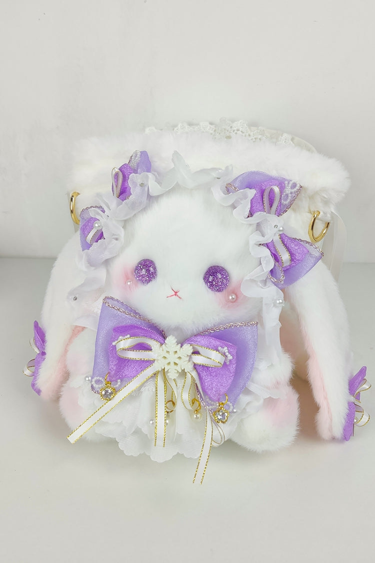 Drawstring Crossbody Bowknot Sweet Lolita Bucket Bunny Small Bag 10 Colors - Purple - 7