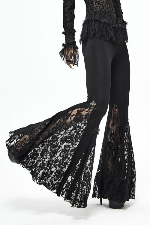 Black Cross Knit Lace Bell Gothic Womens Pants - Product - 3