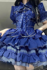 [Covenant Cross] Sleeveless Triple-Layered Ruffle Bowknot Lace-Up Gothic Lolita Jsk Dress 6 Colors - Product - 16
