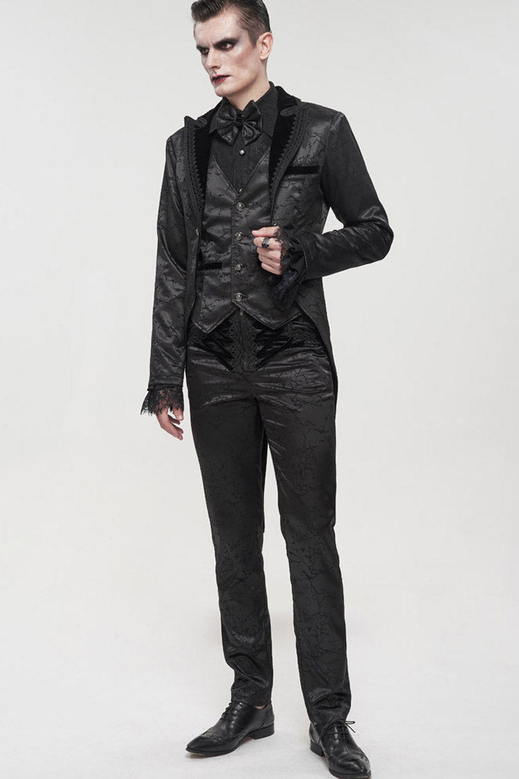 Black Gothic Bright Pattern Printed Decoration Swallowtail Men's Coat - Product - 8