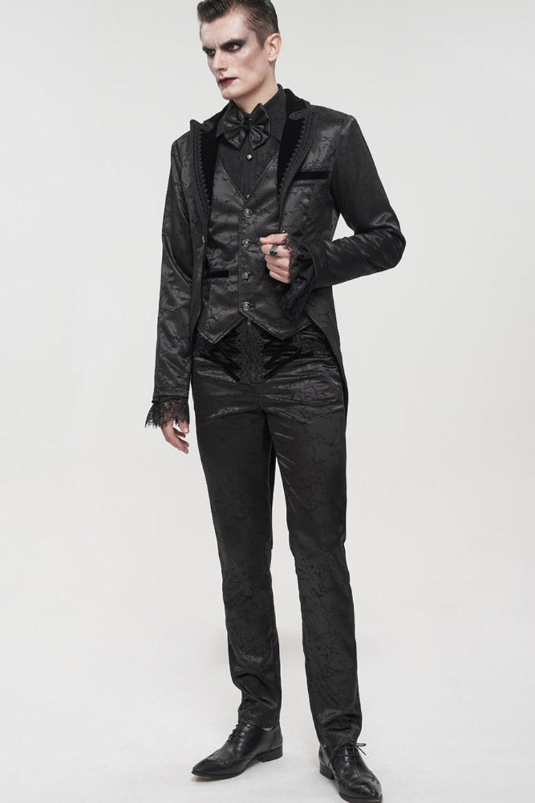 Black Gothic Bright Pattern Printed Decoration Swallowtail Men's Coat - Product - 8