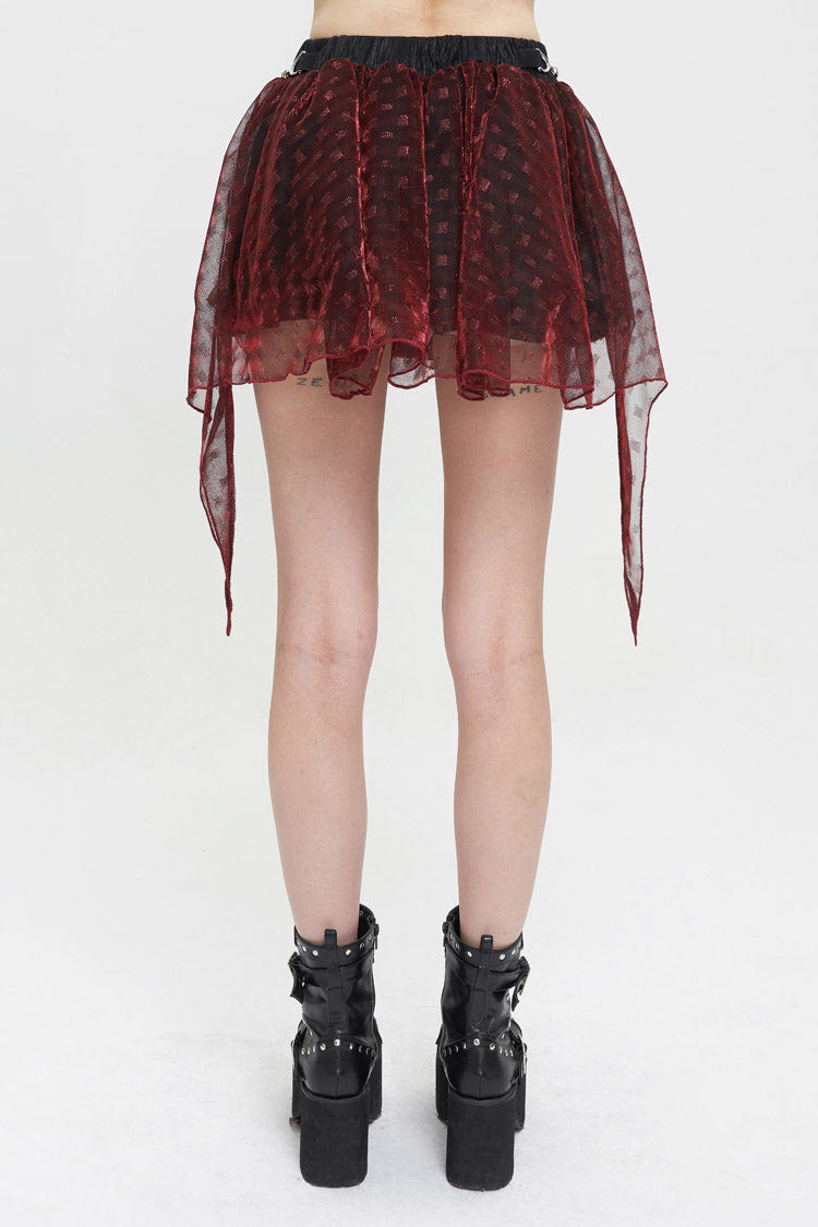 Red Bright Mesh Metal Buckle Decoration Playful And Cute Tutu Short Women's Punk Skirt - Product - 5