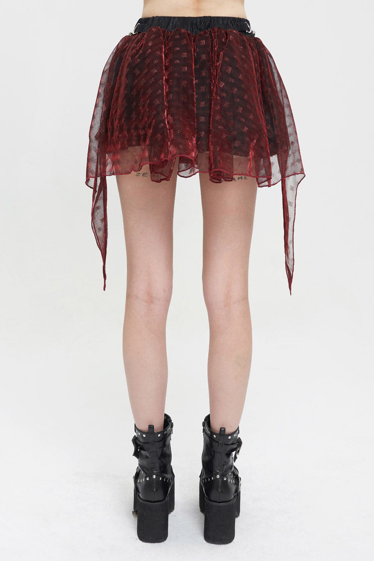 Red Bright Mesh Metal Buckle Decoration Playful And Cute Tutu Short Women's Punk Skirt - Product - 5
