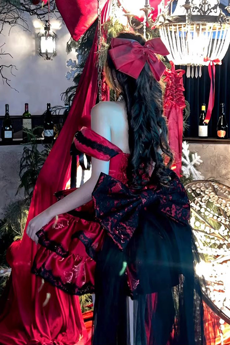 Red [Love Poems of the Heart] Sleeveless Triple-Layered Ruffled Lace Lace-Up Sweet Lolita Jsk Dress - Product - 19