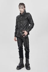 Black Lapel Collar Long Sleeves Buckled Strappy Chain-Decorated Men's Punk Shirt - Product - 8