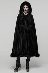 Black Faux Fur Spliced Hooded Women's Gothic Coat Cloak - Product - 4